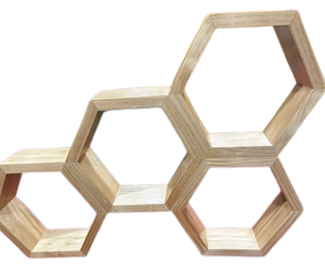 Handmade Hexagon Wall Mounting Decorative Shelves Made With Premium Pine From New Zealand.