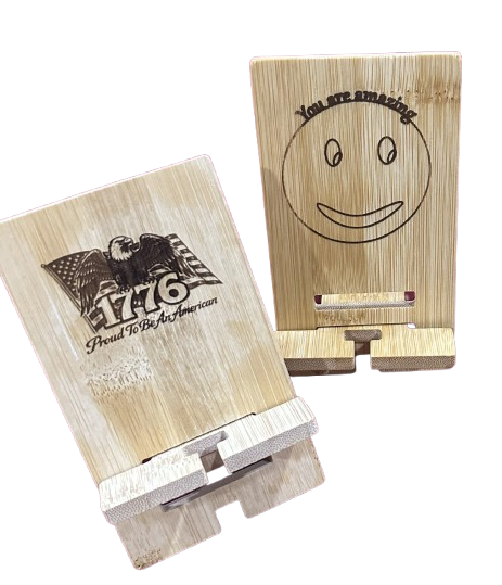 Bamboo engraved phone holder stand