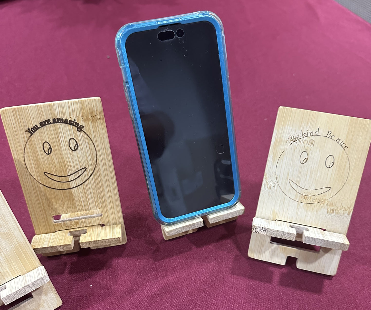 Bamboo engraved phone holder stand