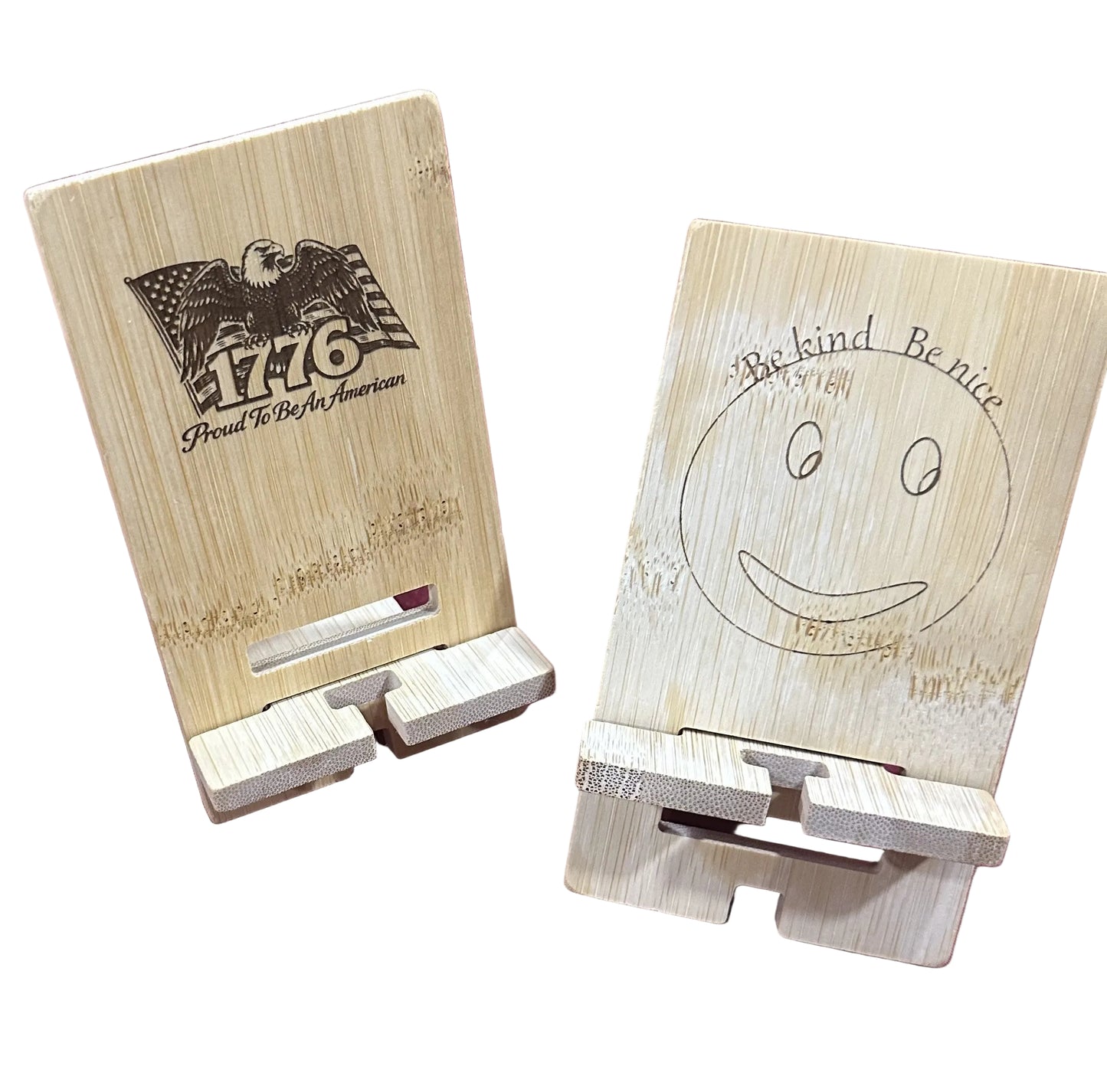 Bamboo engraved phone holder stand