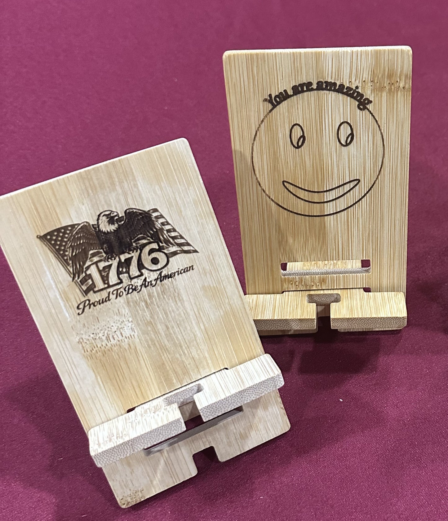 Bamboo engraved phone holder stand