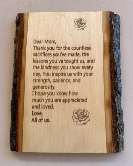 Engraved Live Edge Basswood For Mother