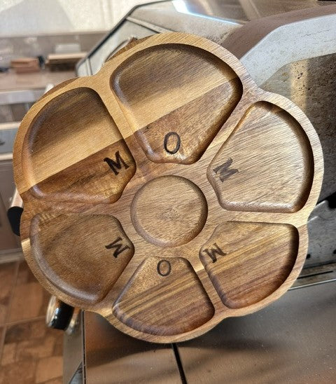Acacia Wood Flower Shaped Carved Tray with Custom Engraving
