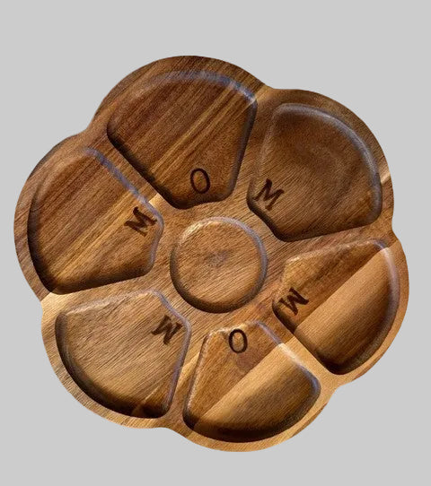 Acacia Wood Flower Shaped Carved Tray with Custom Engraving