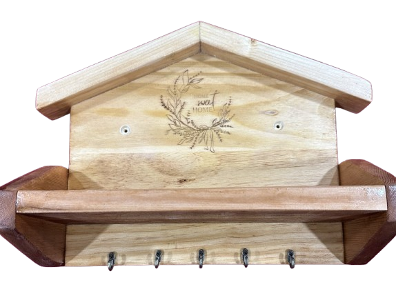 Handmade solid wood wall mounted key holder house shape