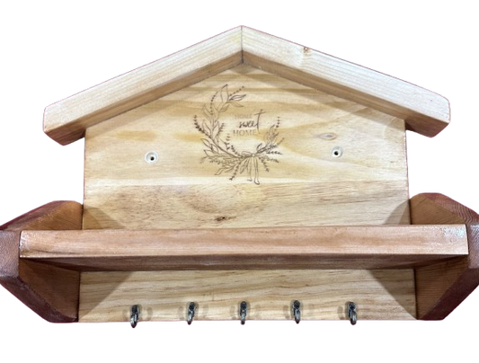 Handmade solid wood wall mounted key holder house shape