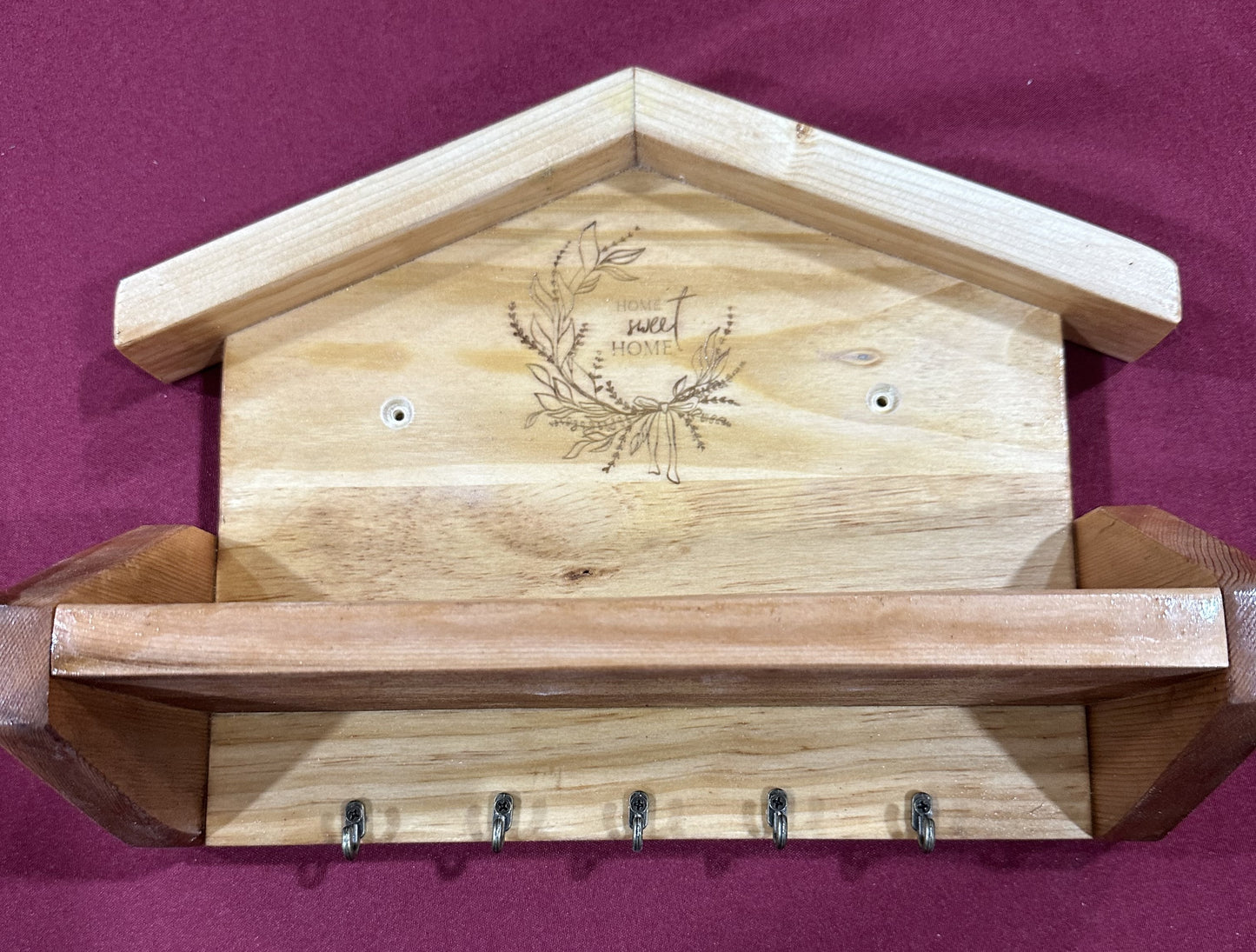 Handmade solid wood wall mounted key holder house shape