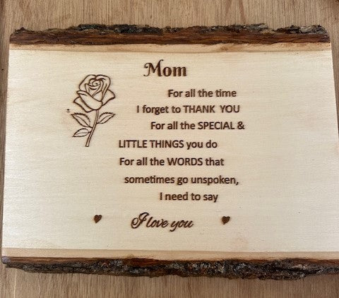Engraved Live Edge Basswood For Mother