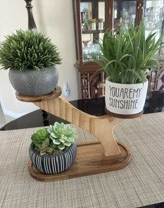 Handmade 2-Tier Wooden Tree Plant Stand