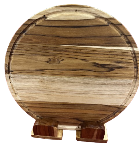 Handmade teak wood round cutting board