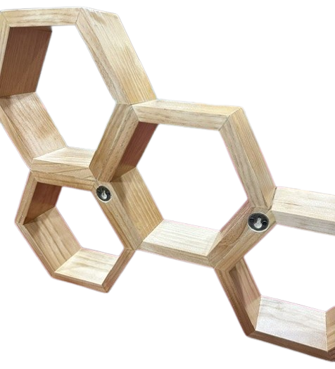 Handmade Hexagon Wall Mounting Decorative Shelves Made With Premium Pine From New Zealand.
