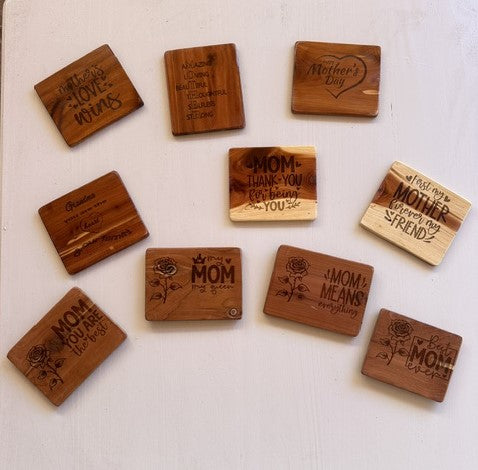 Handmade Cedar Engraved Magnetic Signs.